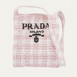 Prada Pink and White Raffia Shoulder/Messenger Bag